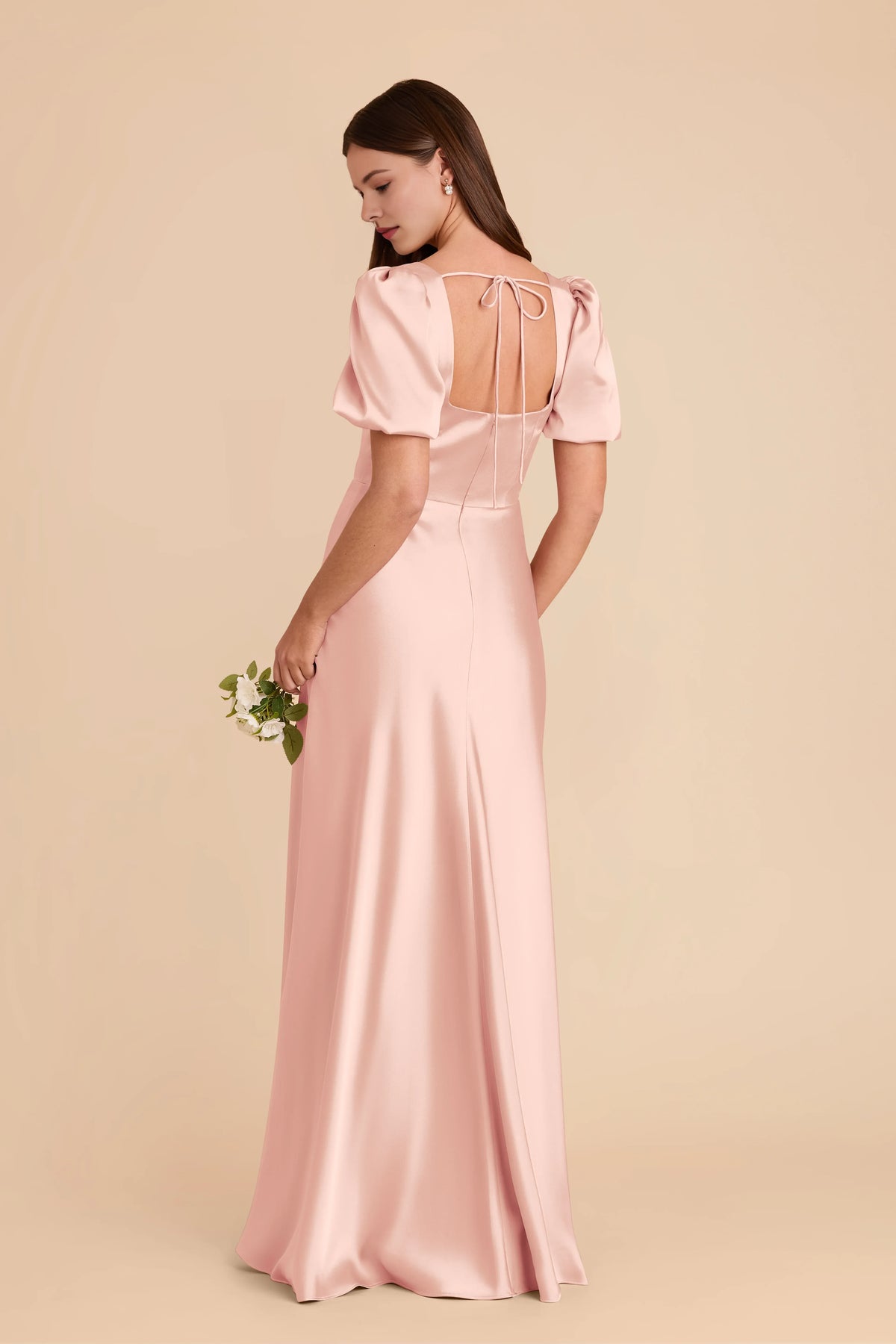 Sheath Square Neck Satin Puff Sleeve Zipper Back Floor-Length Wedding Dress - Chloe Dress