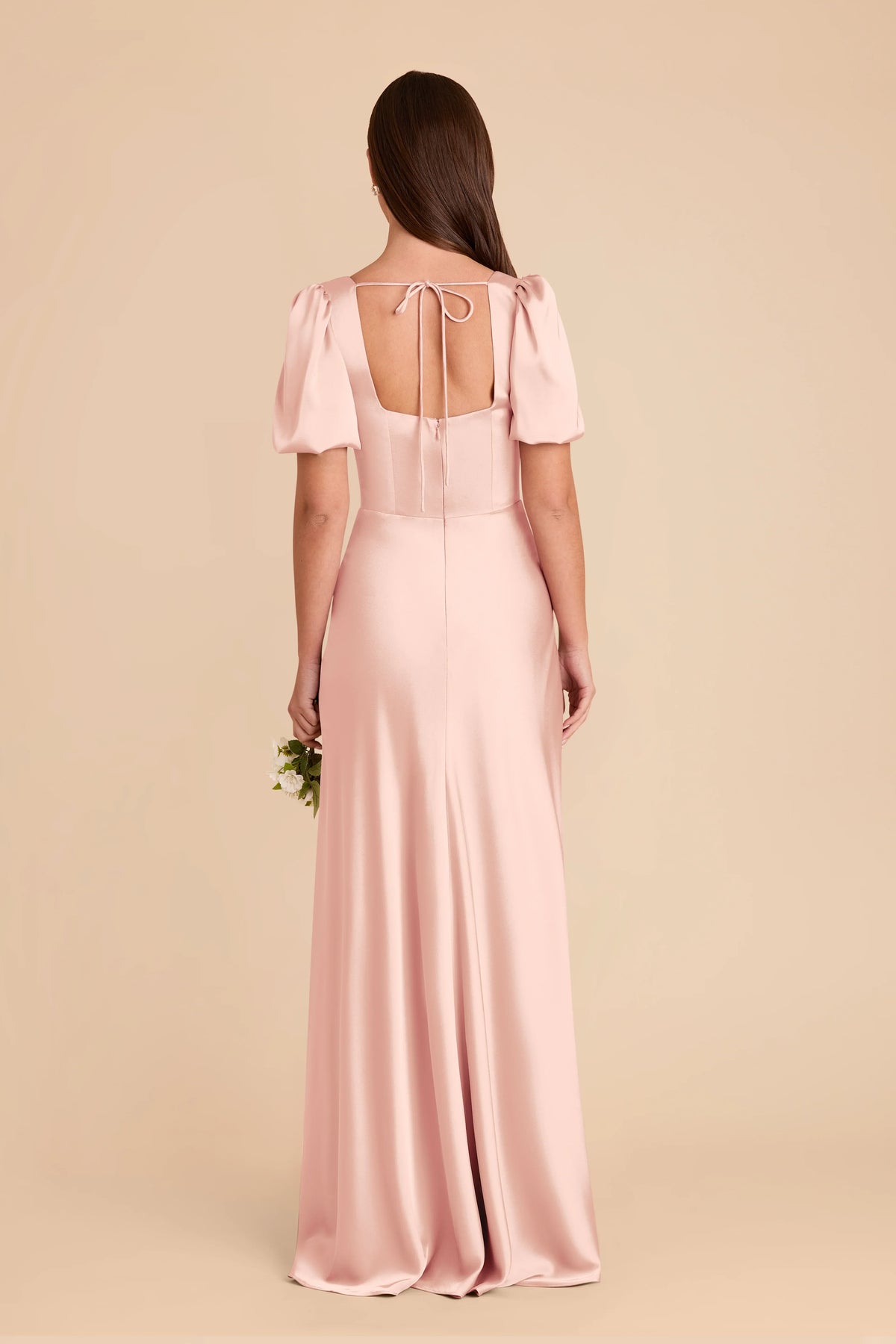 Sheath Square Neck Satin Puff Sleeve Zipper Back Floor-Length Wedding Dress - Chloe Dress