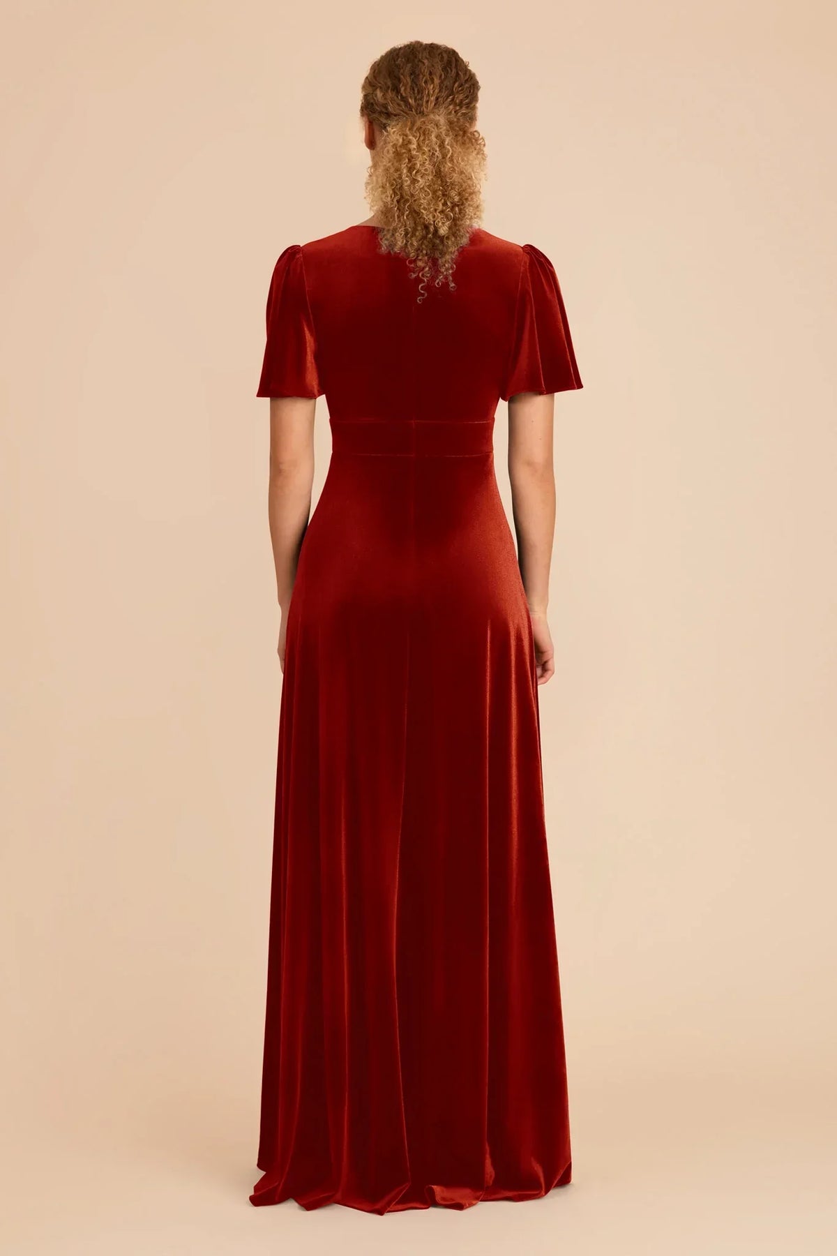 Orange V-Neck Velvet Floor-Length Wedding Dress - Chloe Dress