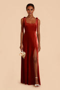 Orange Square Neck Velvet Open Back High Slit Floor-Length Wedding Dress - Chloe Dress