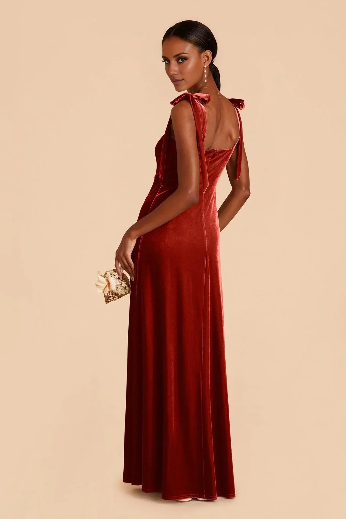 Orange Square Neck Velvet Open Back High Slit Floor-Length Wedding Dress - Chloe Dress