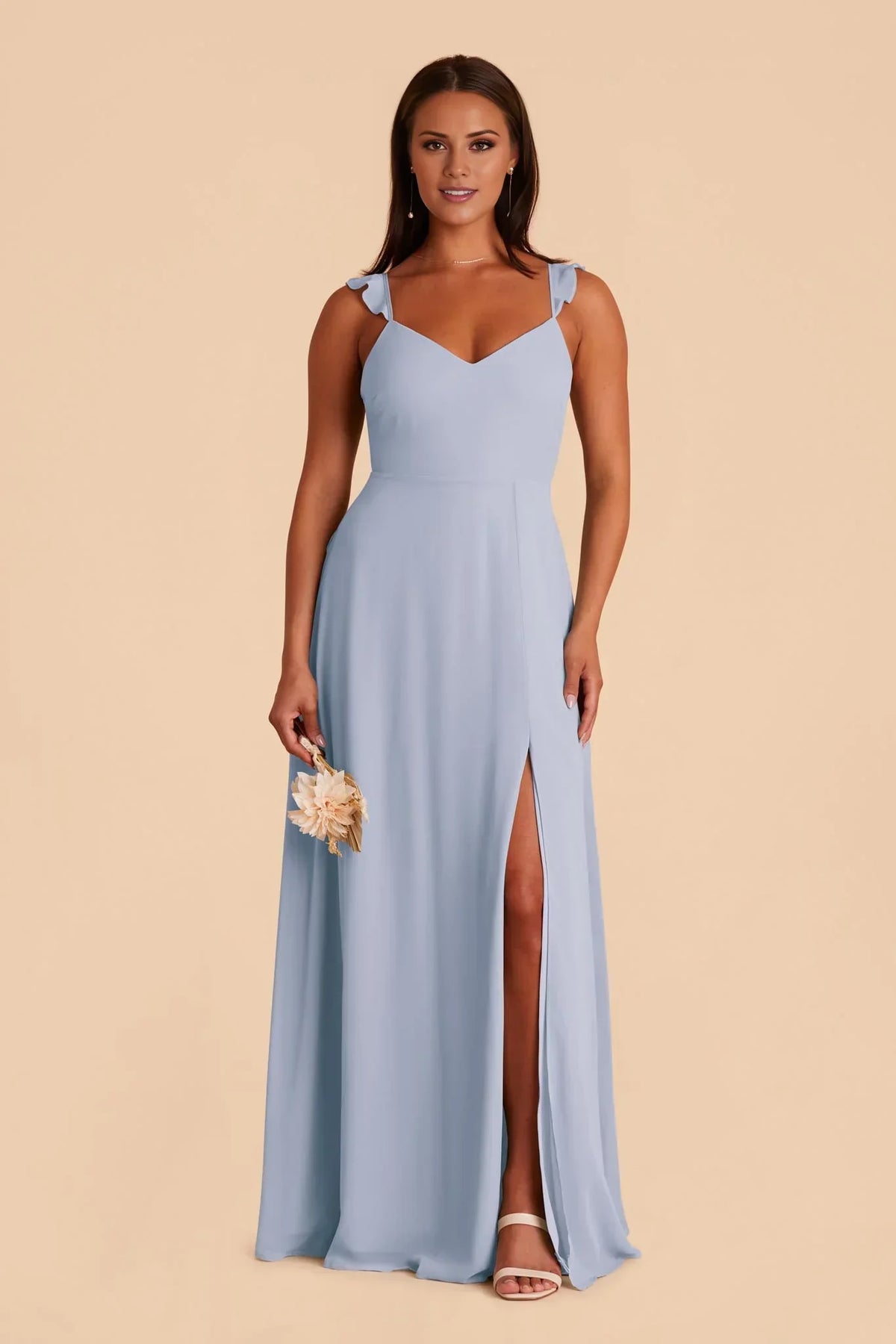 Blue V-Neck Chiffon High Slit Floor-Length Wedding Dress - Chloe Dress