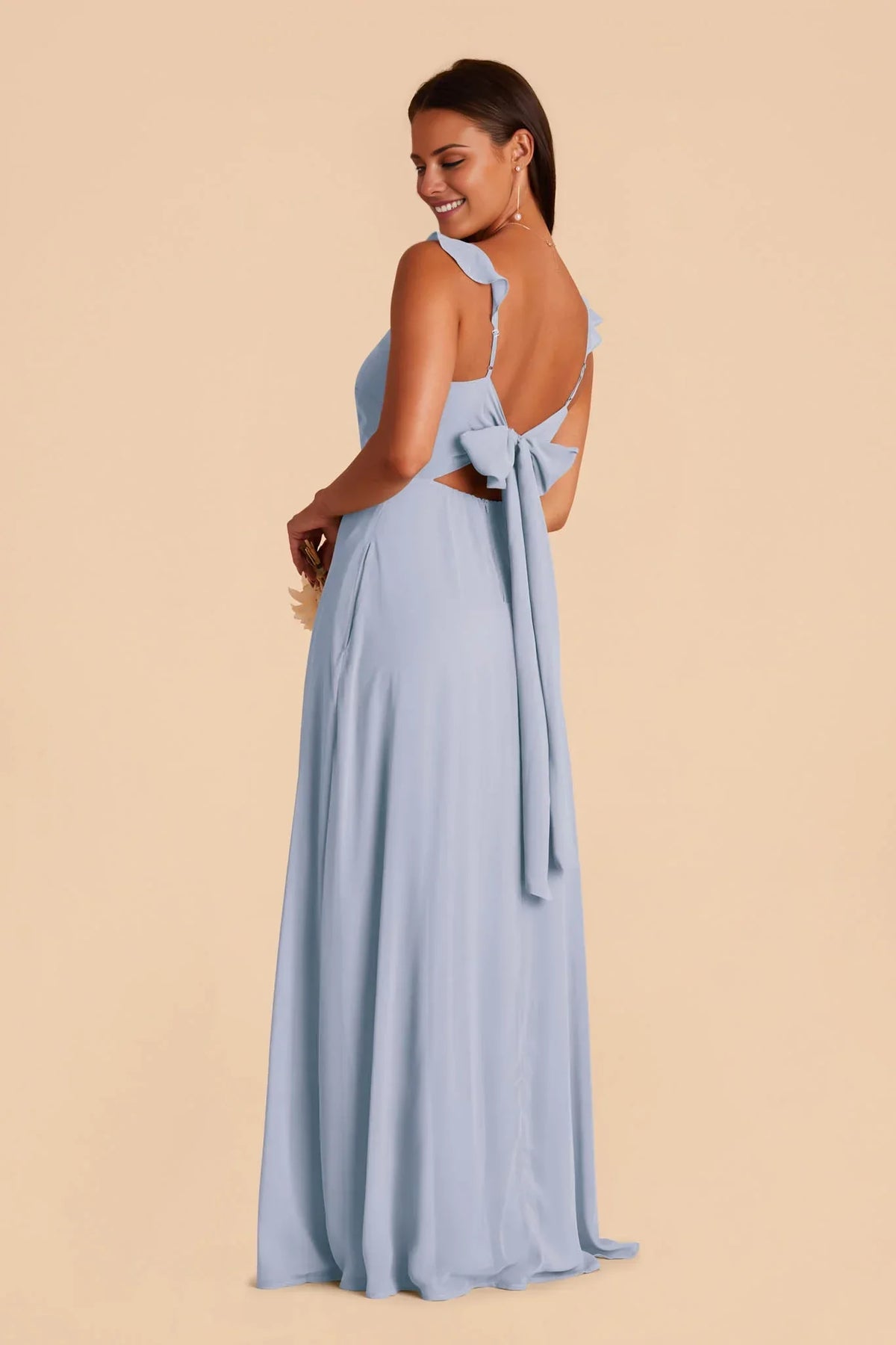 Blue V-Neck Chiffon High Slit Floor-Length Wedding Dress - Chloe Dress