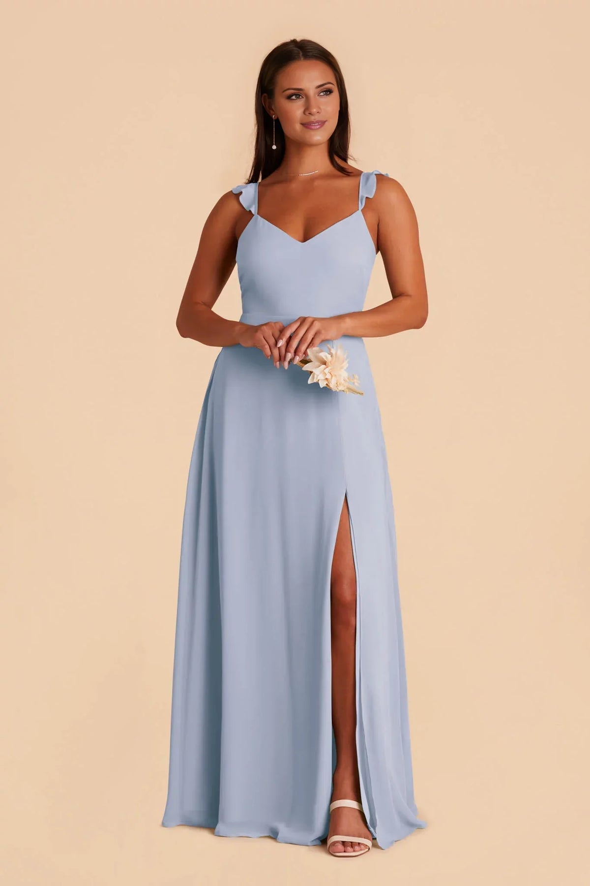 Blue V-Neck Chiffon High Slit Floor-Length Wedding Dress - Chloe Dress