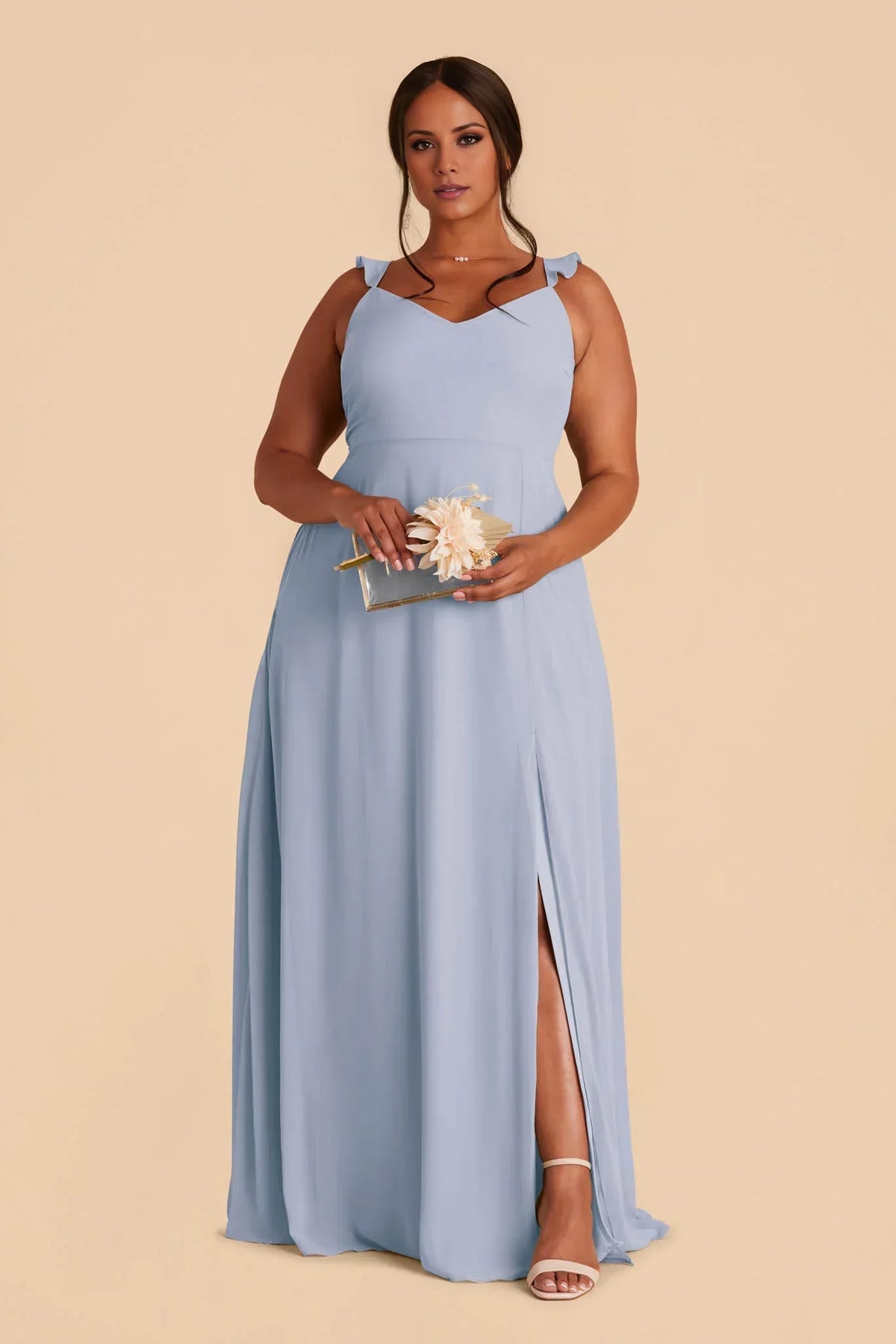 Blue V-Neck Chiffon High Slit Floor-Length Wedding Dress - Chloe Dress