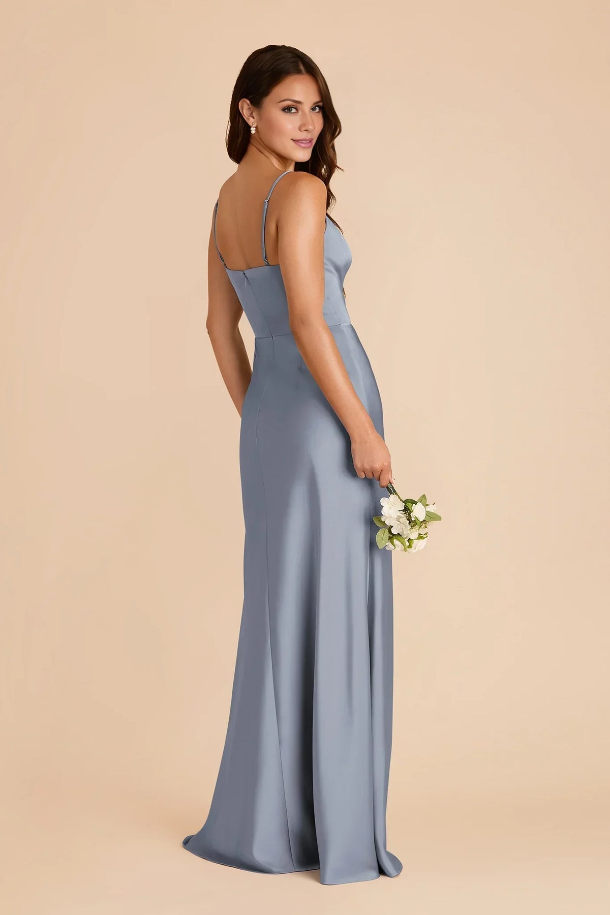 Blue V-Neck Satin High Slit Floor-Length Wedding Dress - Chloe Dress