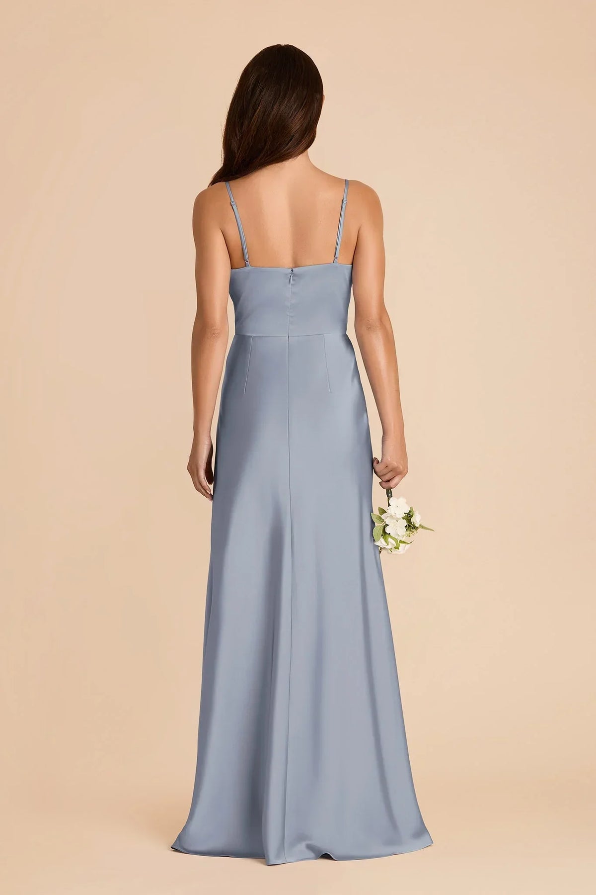 Blue V-Neck Satin High Slit Floor-Length Wedding Dress - Chloe Dress