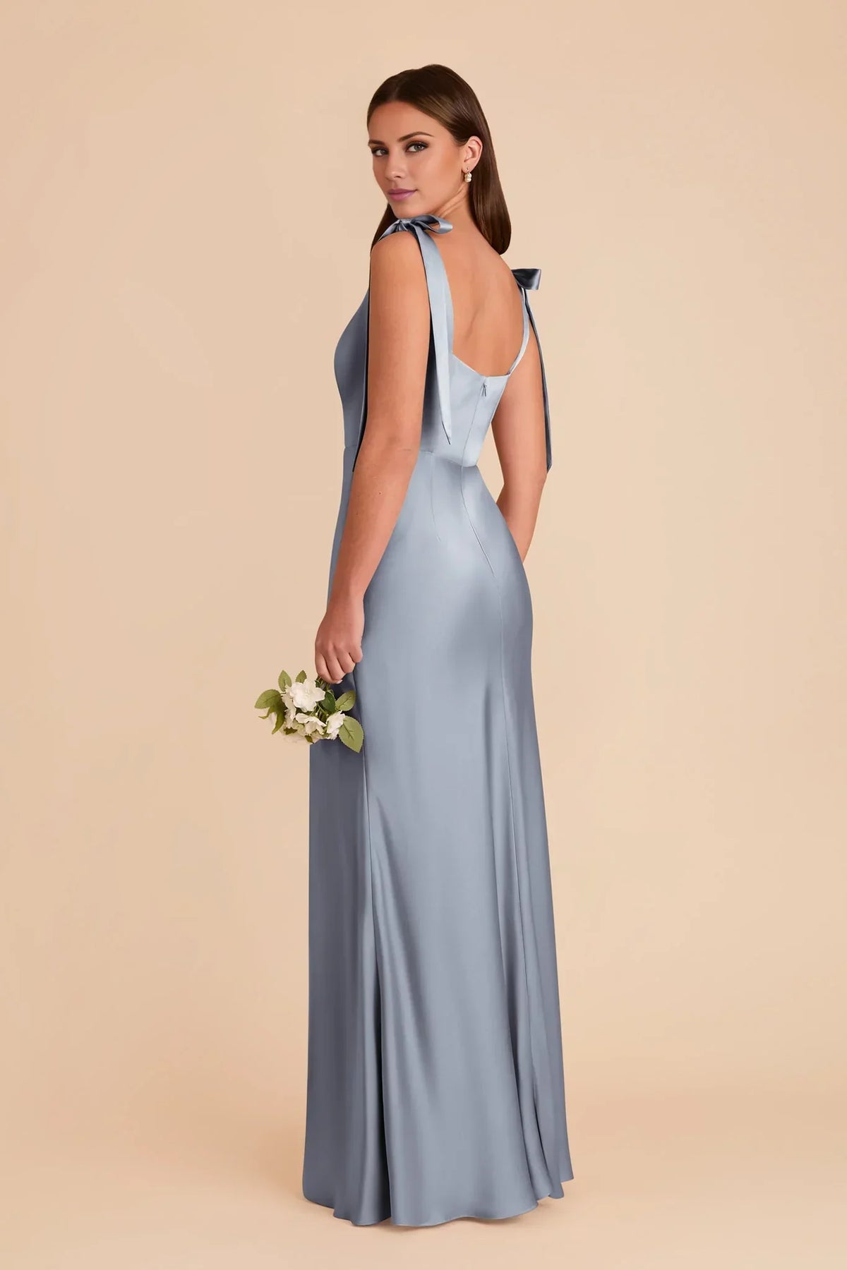 Blue Square Neck Satin High Slit Floor-Length Wedding Dress - Chloe Dress