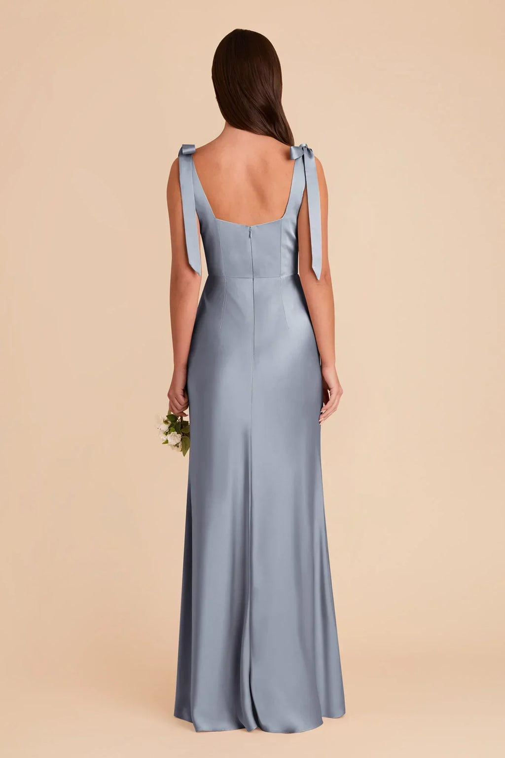 Blue Square Neck Satin High Slit Floor-Length Wedding Dress - Chloe Dress