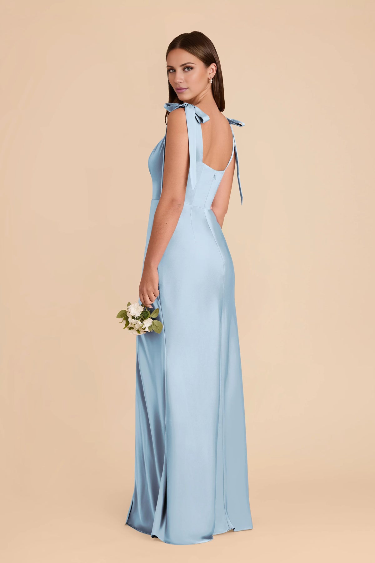 Sky Blue Square Neck Satin Floor-Length Wedding Dress - Chloe Dress