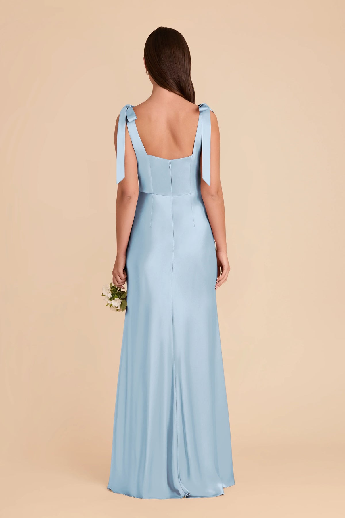 Sky Blue Square Neck Satin Floor-Length Wedding Dress - Chloe Dress