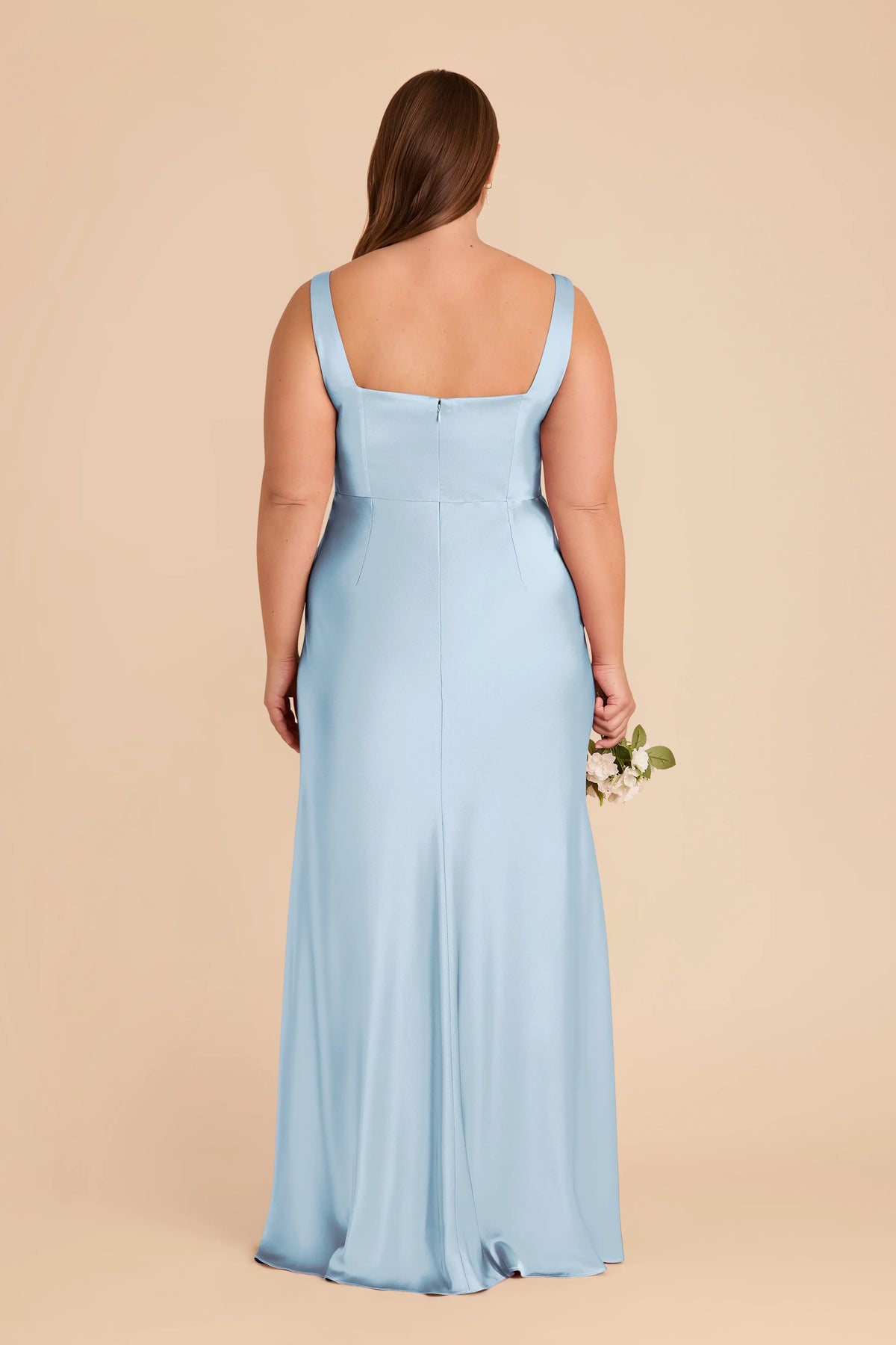 Sky Blue Square Neck Satin Floor-Length Wedding Dress - Chloe Dress