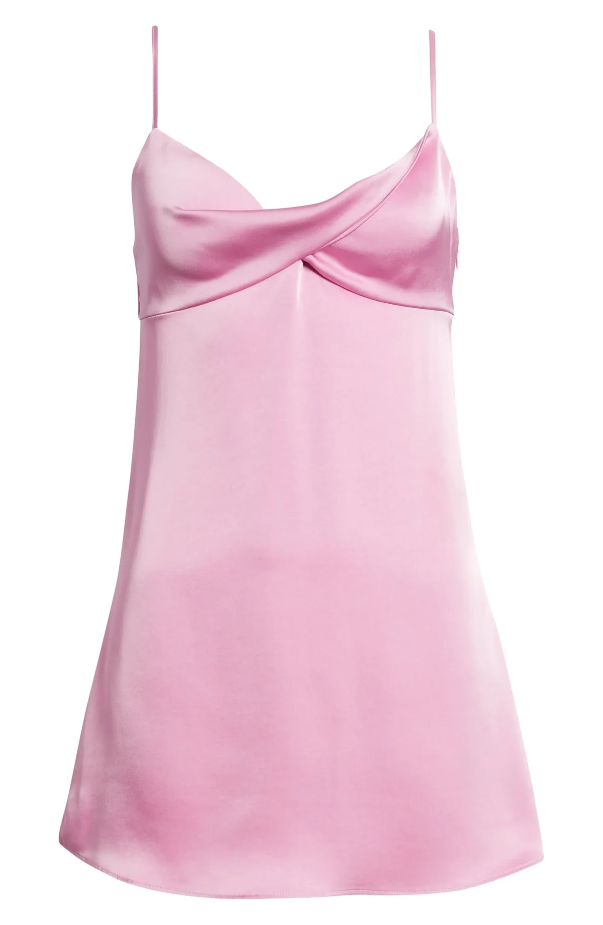 Pink Satin Cowl Neck Twist Bust Spaghetti Strap A‑Line Mini Homecoming Dress