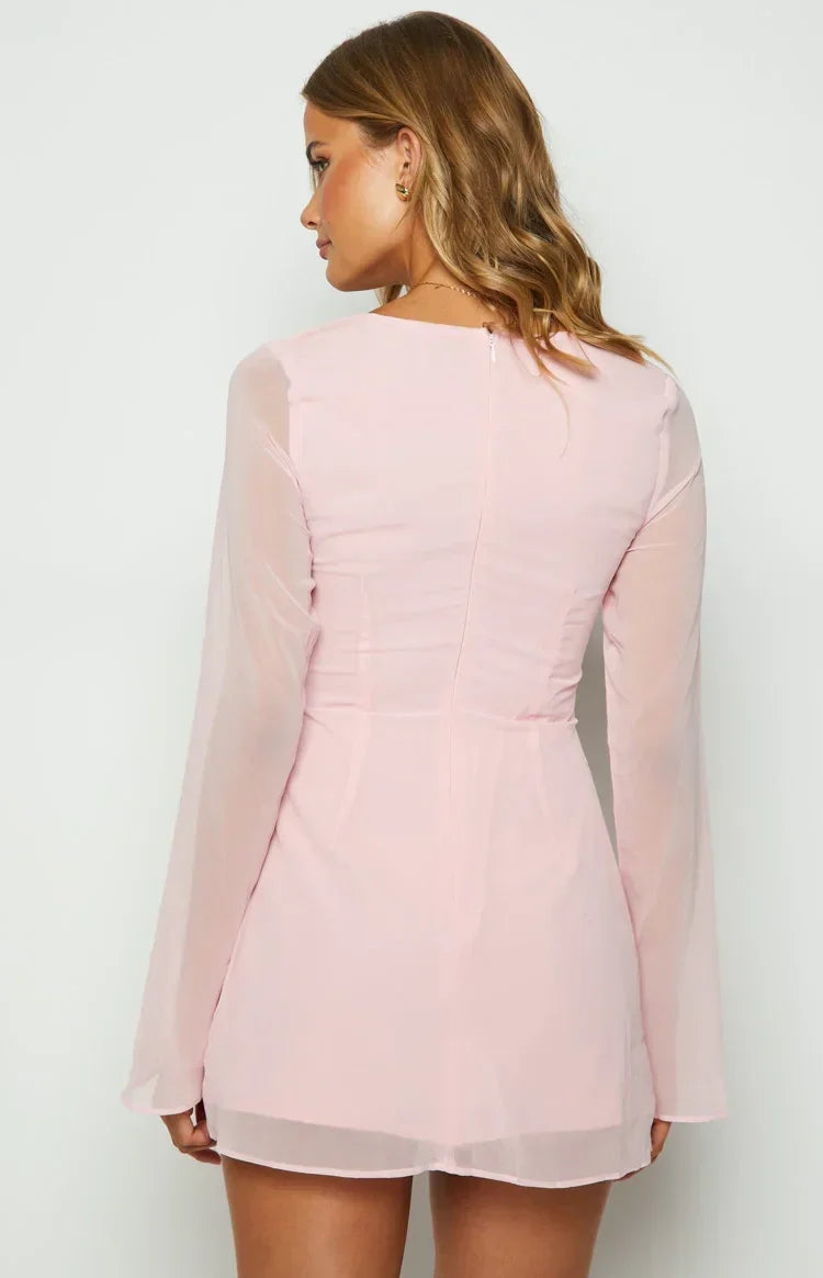 Sheath Square Neck Chiffon Long Sleeve Zipper Back Mini Homecoming Dress - Chloe Dress