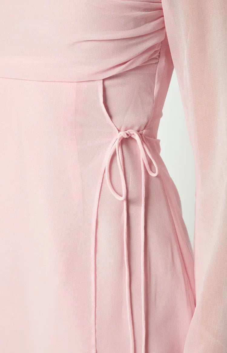 Sheath Square Neck Chiffon Long Sleeve Zipper Back Mini Homecoming Dress - Chloe Dress