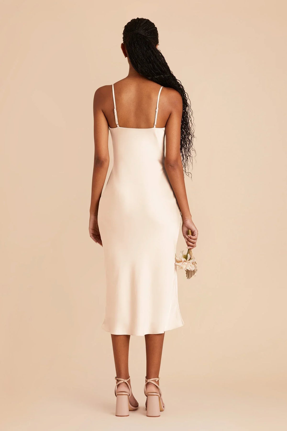 Sheath Cowl Neck Satin Sleeveless Midi Wedding Dress - Chloe Dress