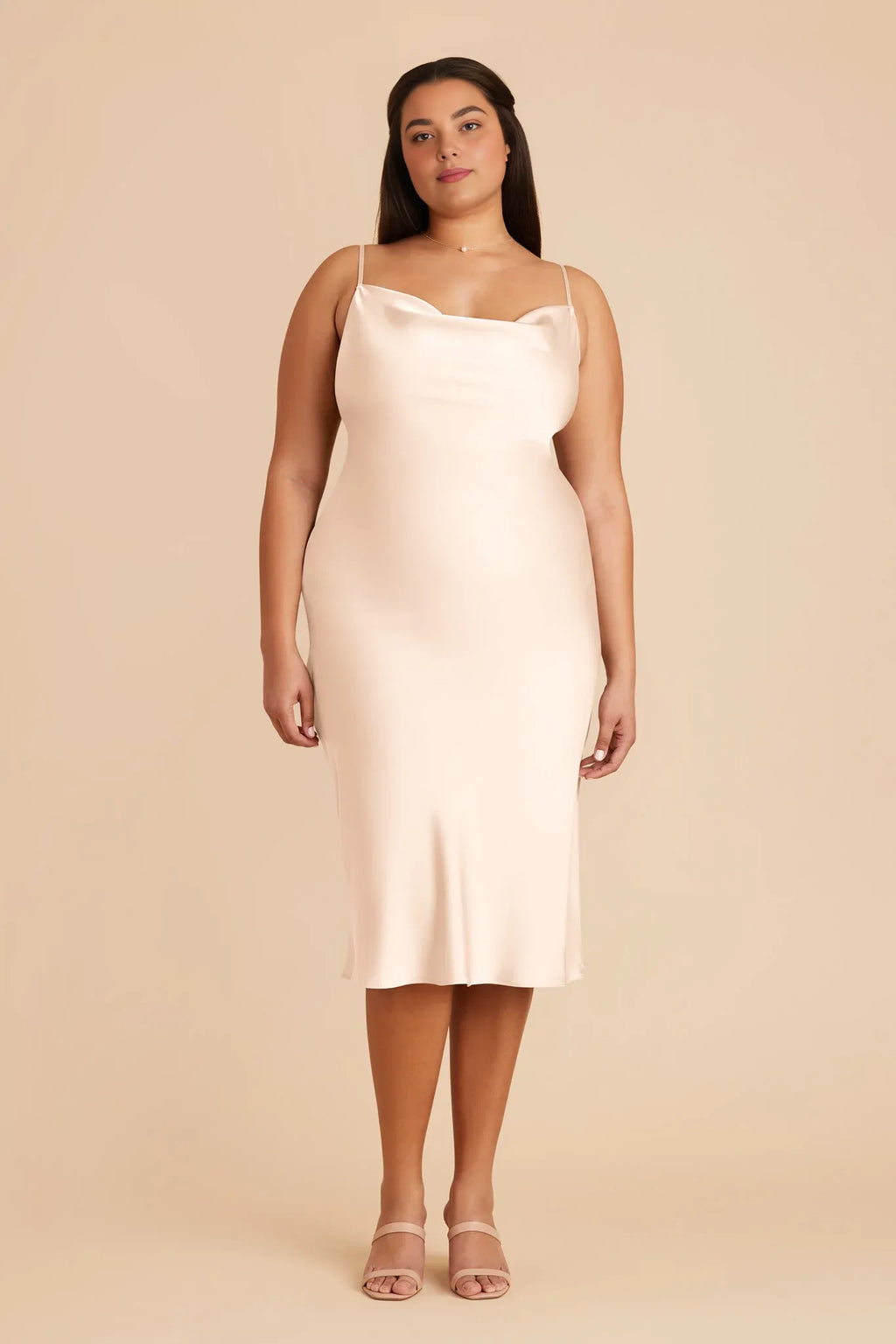 Sheath Cowl Neck Satin Sleeveless Midi Wedding Dress - Chloe Dress