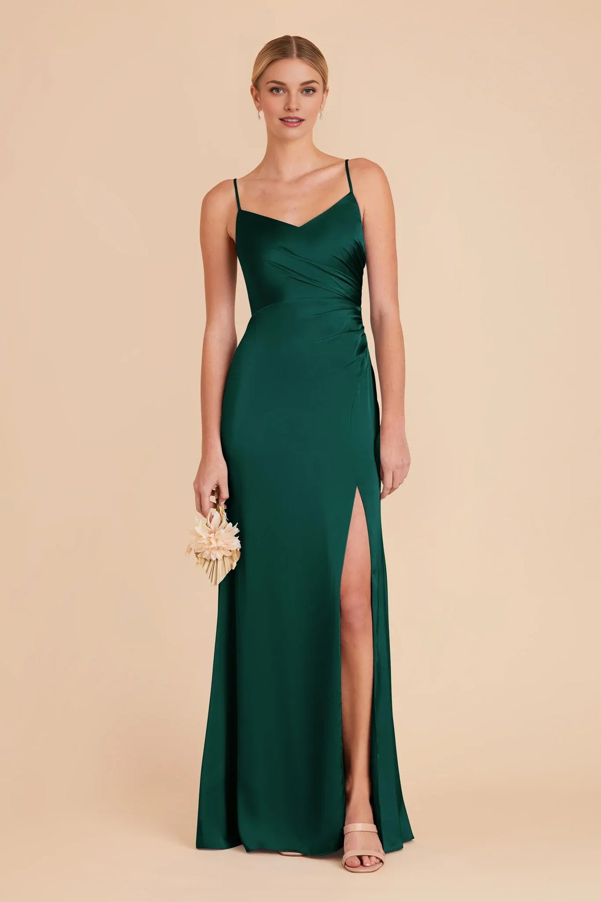 Sheath V-Neck Satin Sleeveless Pleated Floor-Length Wedding Dress - Chloe Dress