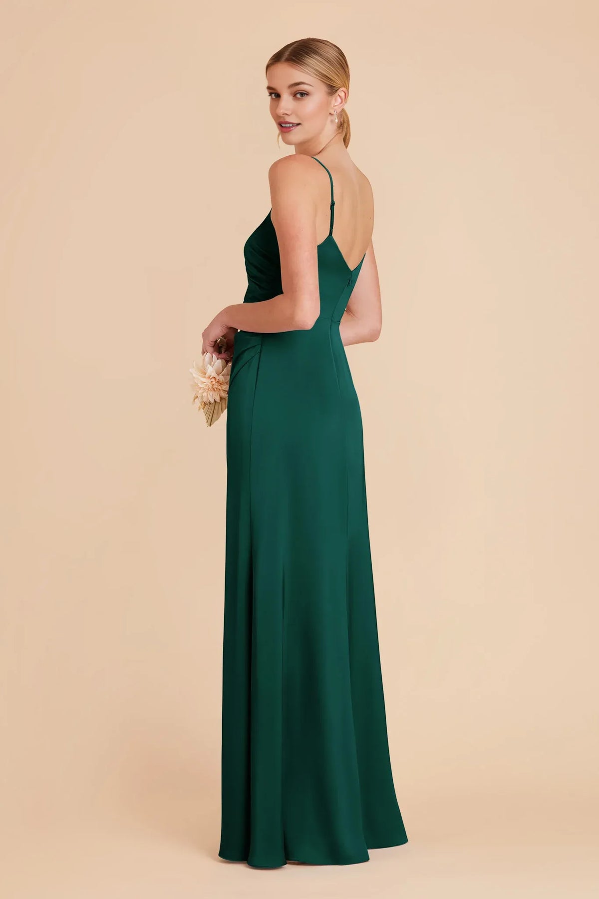 Sheath V-Neck Satin Sleeveless Pleated Floor-Length Wedding Dress - Chloe Dress