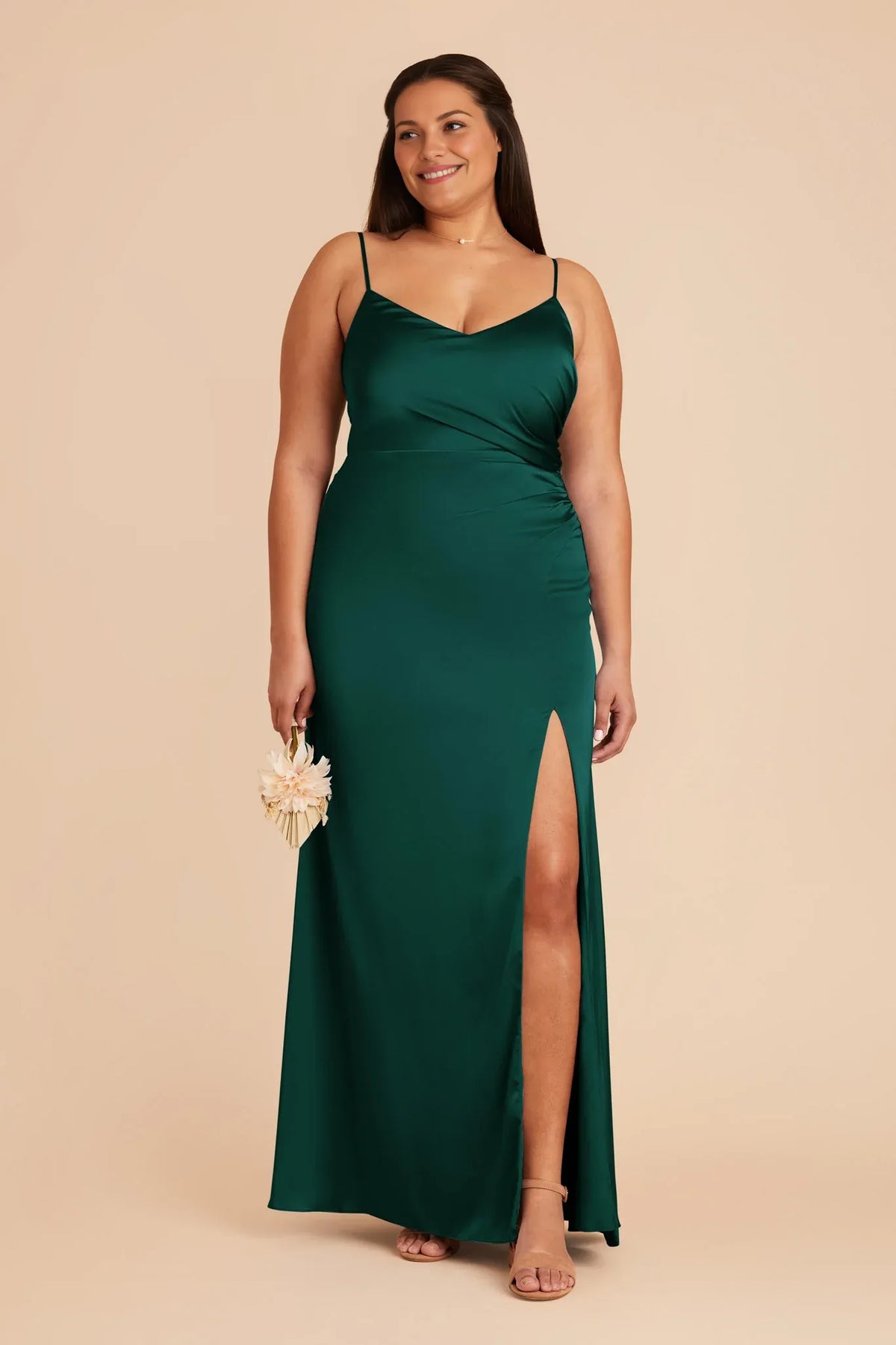 Sheath V-Neck Satin Sleeveless Pleated Floor-Length Wedding Dress - Chloe Dress