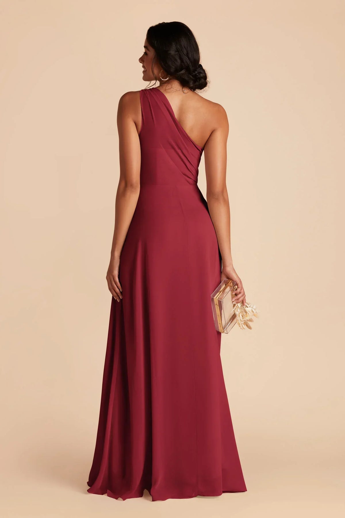 A-Line One-Shoulder Chiffon Sleeveless Open Back Floor-Length Wedding Dress - Chloe Dress
