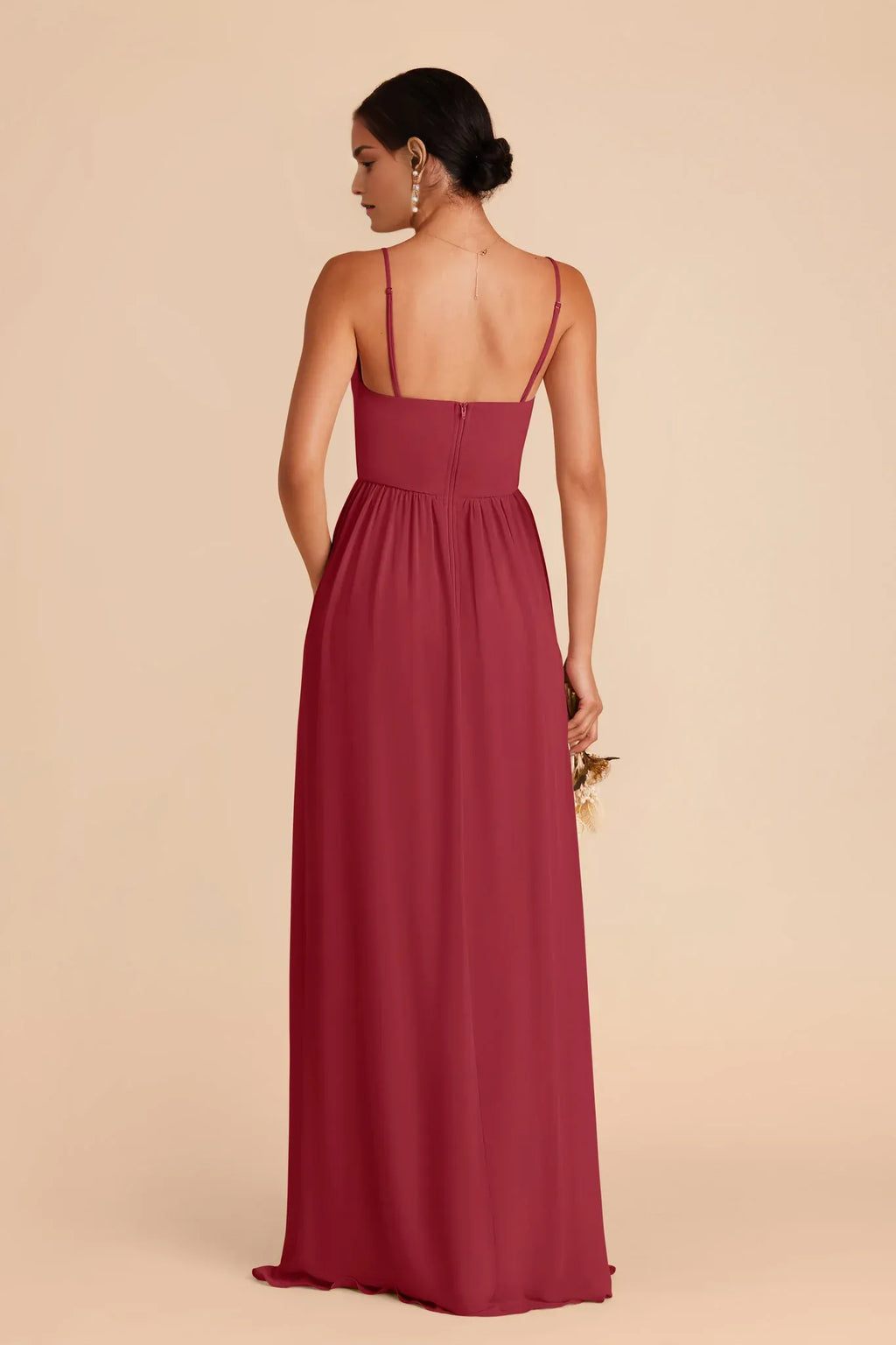 A-Line Spaghetti Strap Chiffon Zipper Back Floor-Length Wedding Dress - Chloe Dress