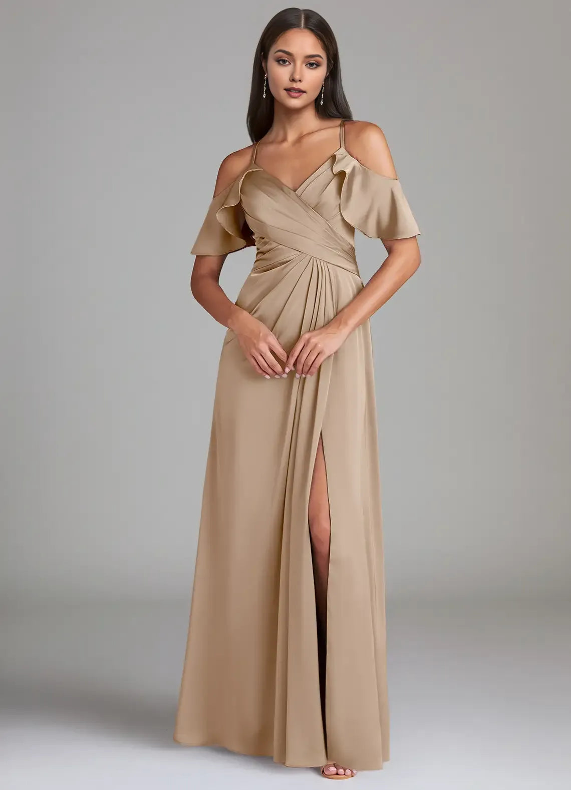 A-Line Cold Shoulder Ruffled Floor-Length Wedding Dress - Chloe Dress