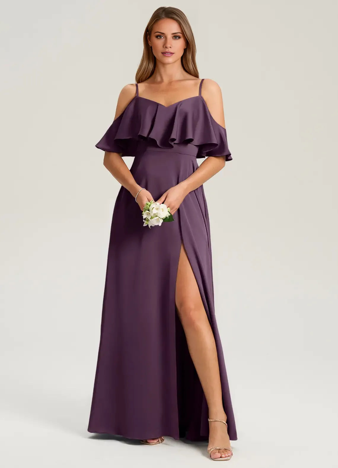 A-Line Cold Shoulder Ruffled Floor-Length Wedding Dress - Chloe Dress