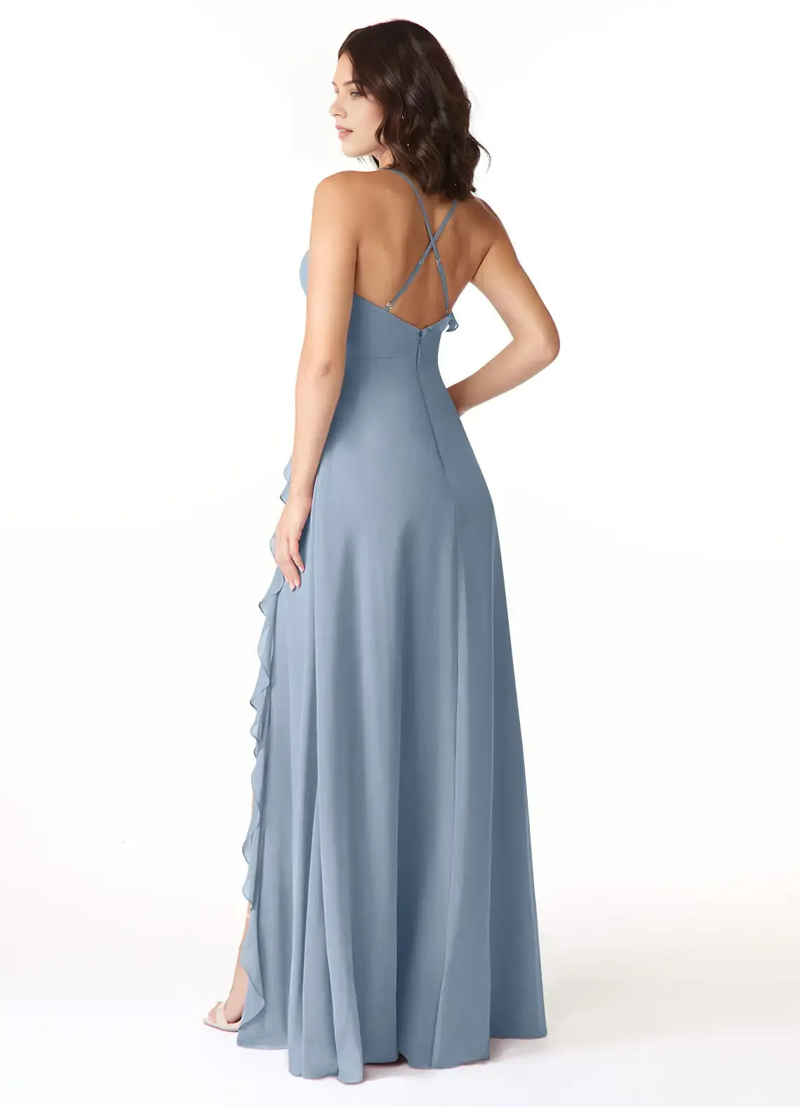 A-Line V-Neck Sleeveless Ruffled Floor-Length Wedding Dress - Chloe Dress