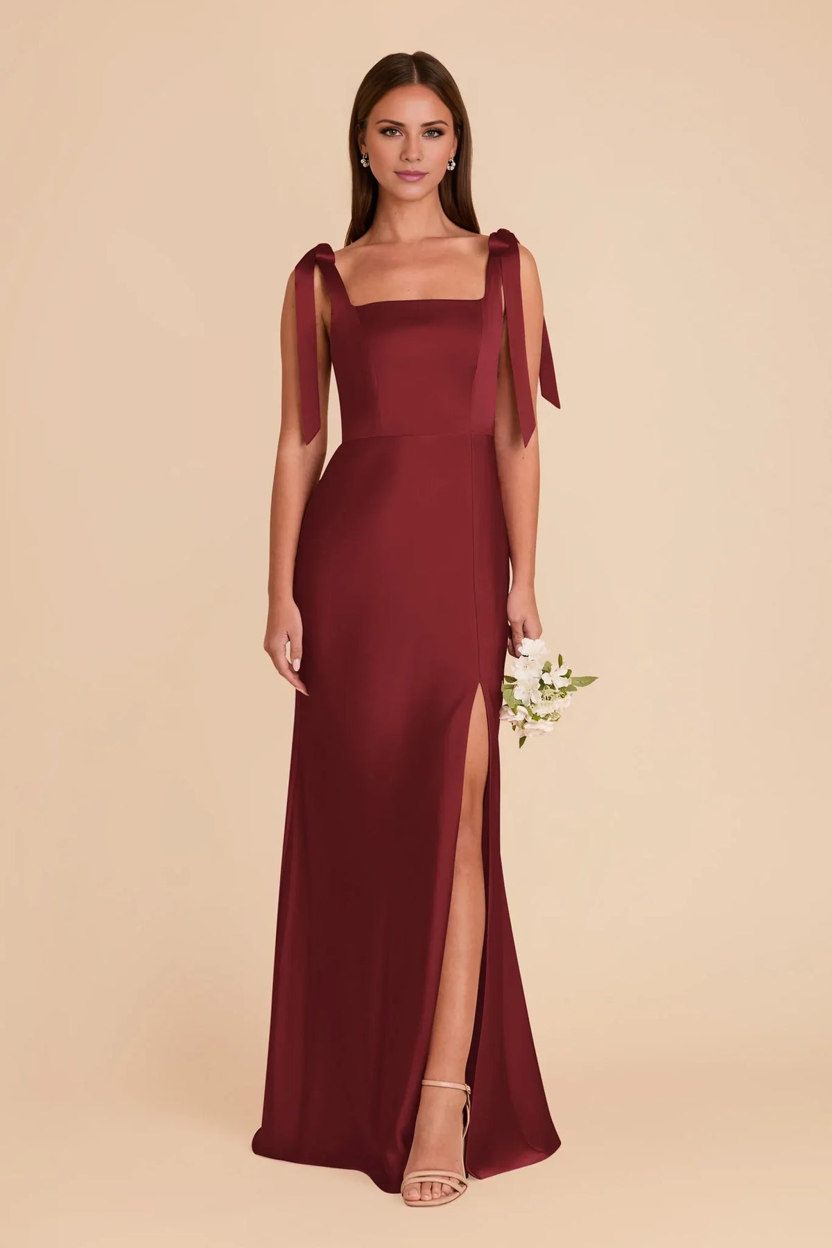 Square Neck Satin Open Back Floor-Length Wedding Dress - Chloe Dress