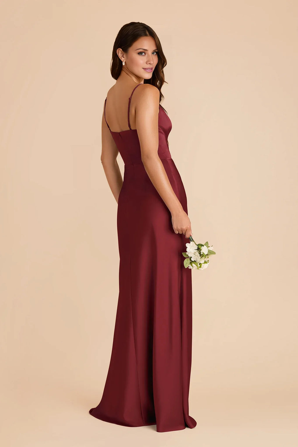 V-Neck Satin Open Back Ruffled Floor-Length Wedding Dress - Chloe Dress