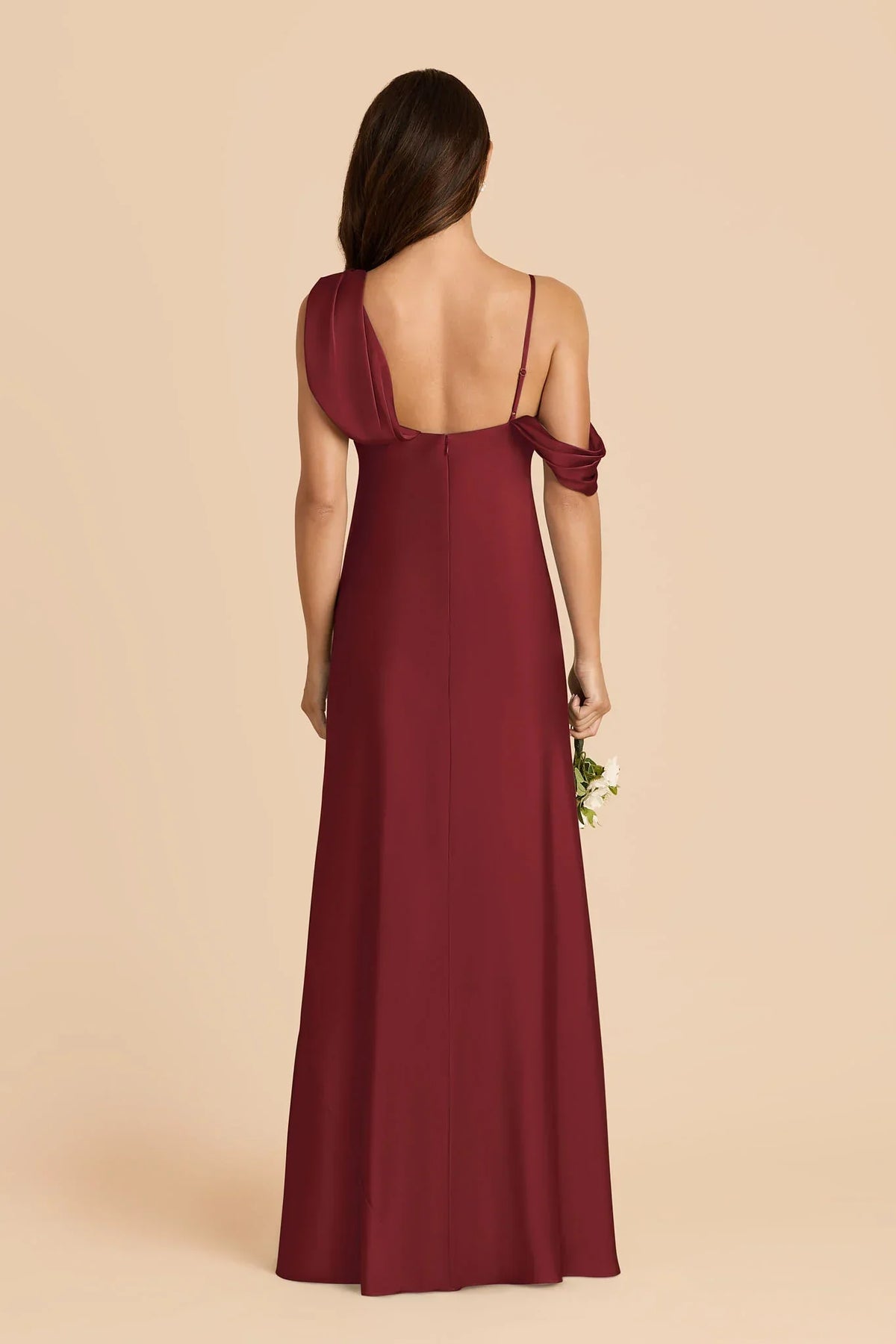 Sheath Spaghetti Strap Satin Open Back Asymmetric Floor-Length Wedding Dress - Chloe Dress