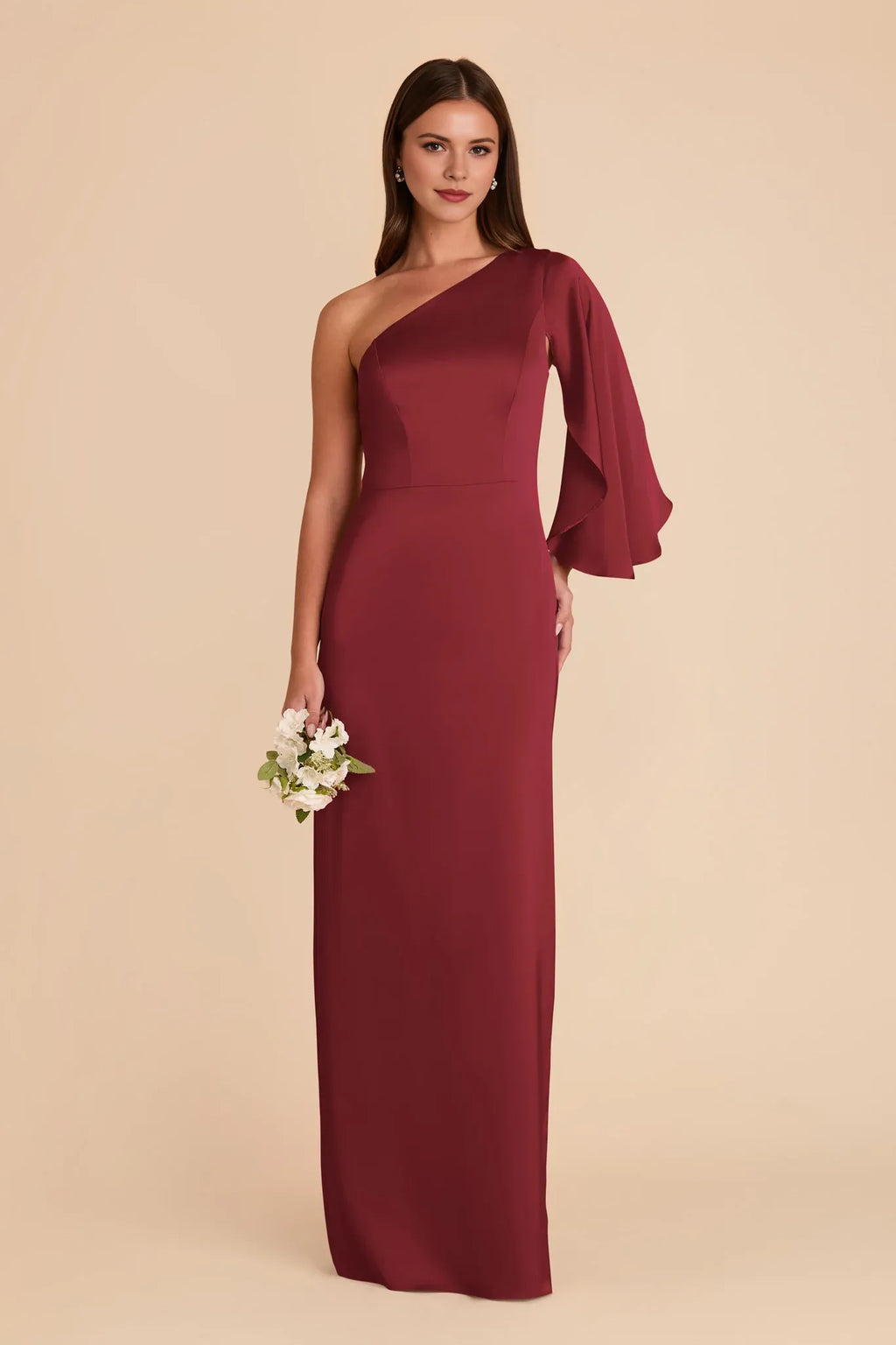 Sheath One-Shoulder Satin Zipper Back Floor-Length Wedding Dress - Chloe Dress
