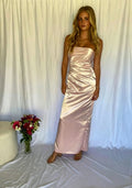 Blush Pink Strapless Satin High Slit Floor-Length Evening Dress - Chloe Dress