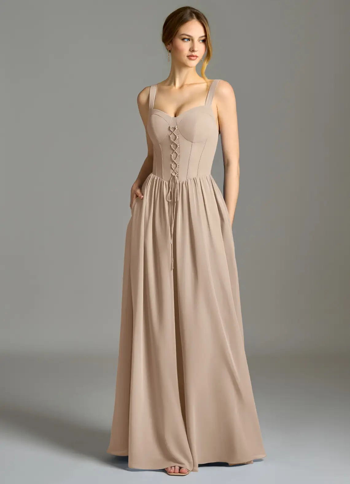Sweetheart Chiffon Lace-Up Back Wedding Gown - Chloe Dress