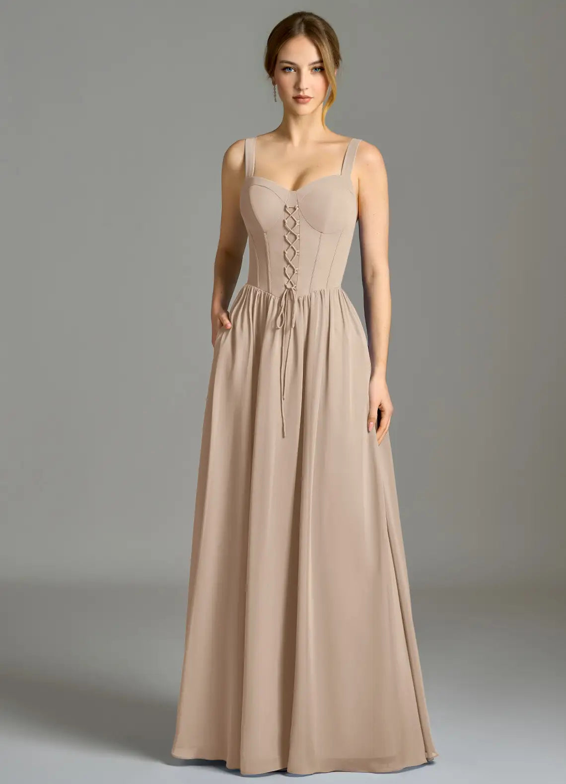 Sweetheart Chiffon Lace-Up Back Wedding Gown - Chloe Dress