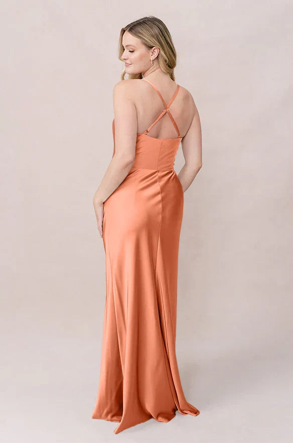 Mermaid Spaghetti Strap Button Back High Slit Floor-Length Wedding Dress - Chloe Dress