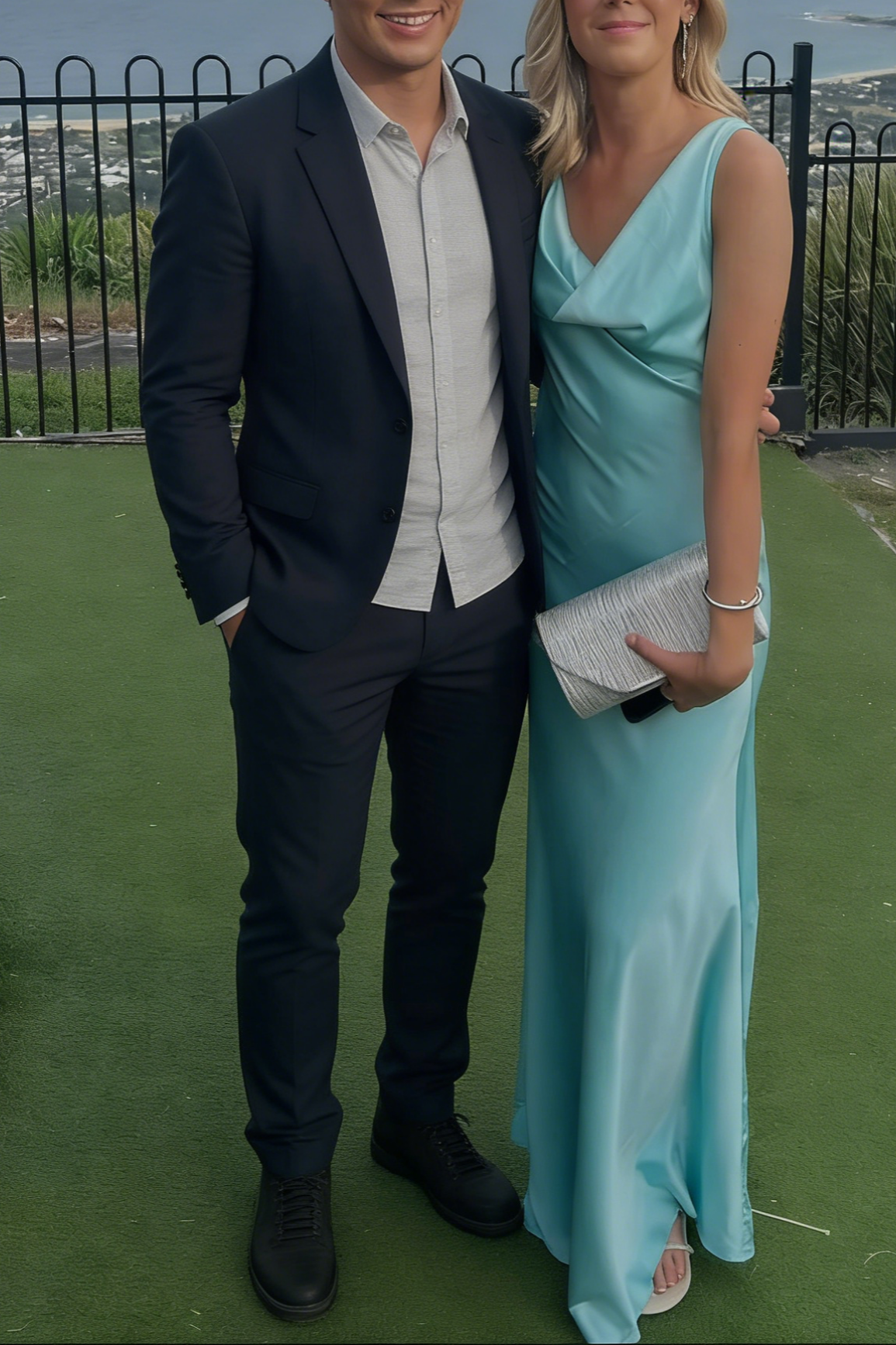 Blue Mermaid Spaghetti Strap Satin Zipper Back High Slit Prom Dress - Chloe Dress