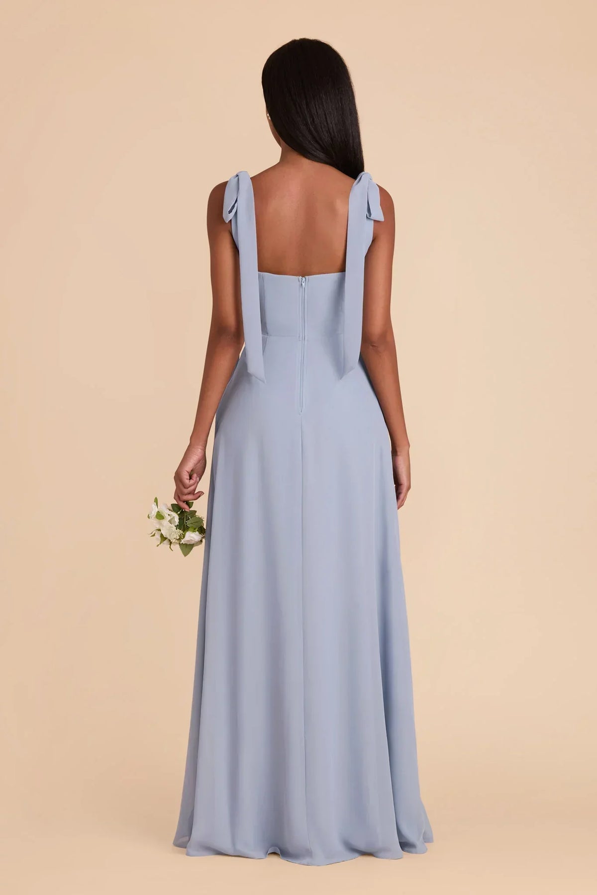 Blue Square Neck Chiffon Open Back High Slit Floor-Length Wedding Dress - Chloe Dress