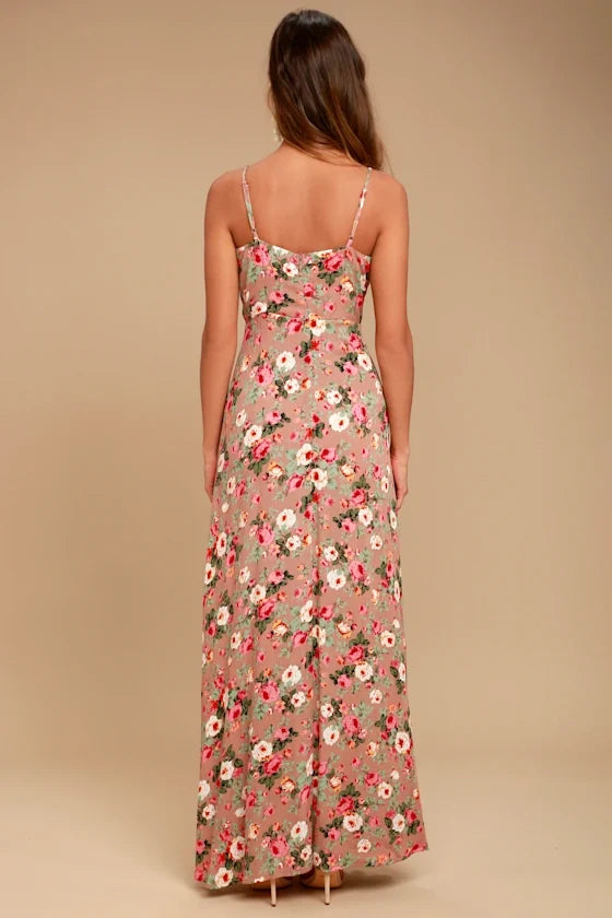 V-Neck Chiffon Open Back High Slit Floor-Length Evening Dress - Chloe Dress