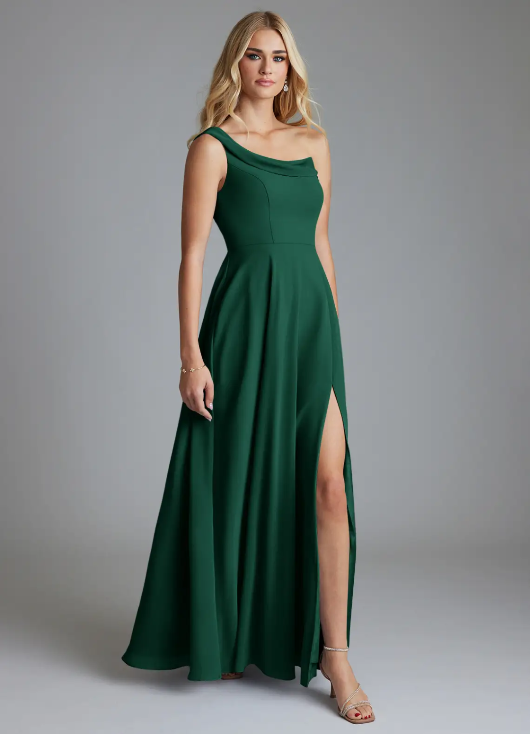 One-Shoulder Sleeveless High Slit Floor-Length Wedding Dress - Chloe Dress