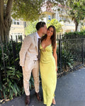 Green V-Neck Satin Floor-Length Evening Dress - Chloe Dress