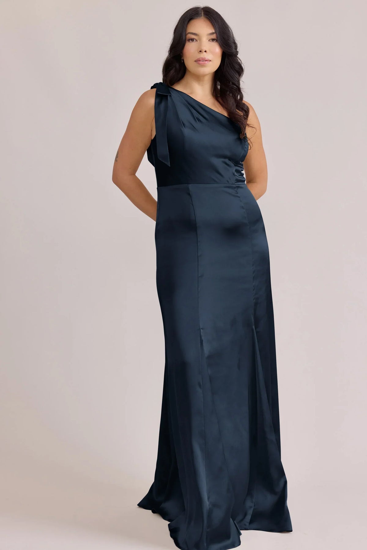 Navy Blue Mermaid One-Shoulder Satin Floor-Length Wedding Dress - Chloe Dress