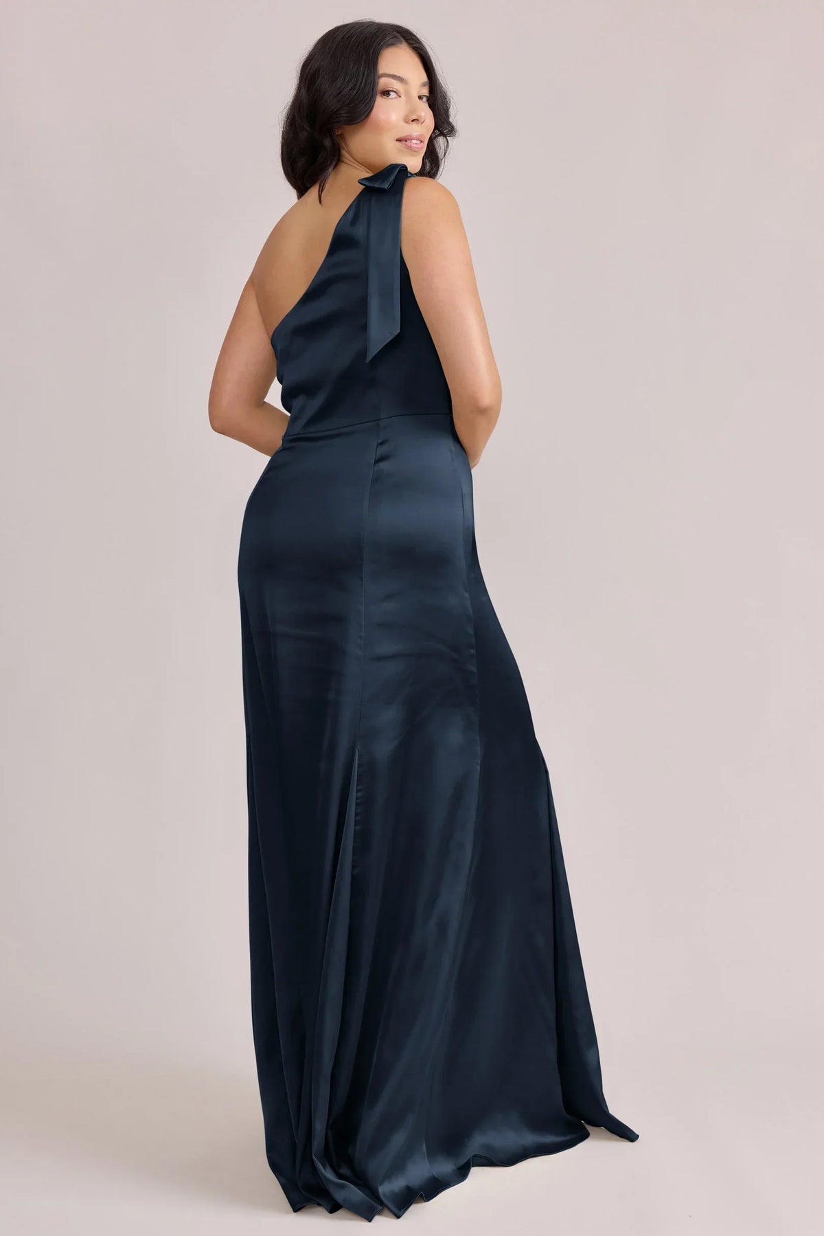 Navy Blue Mermaid One-Shoulder Satin Floor-Length Wedding Dress - Chloe Dress