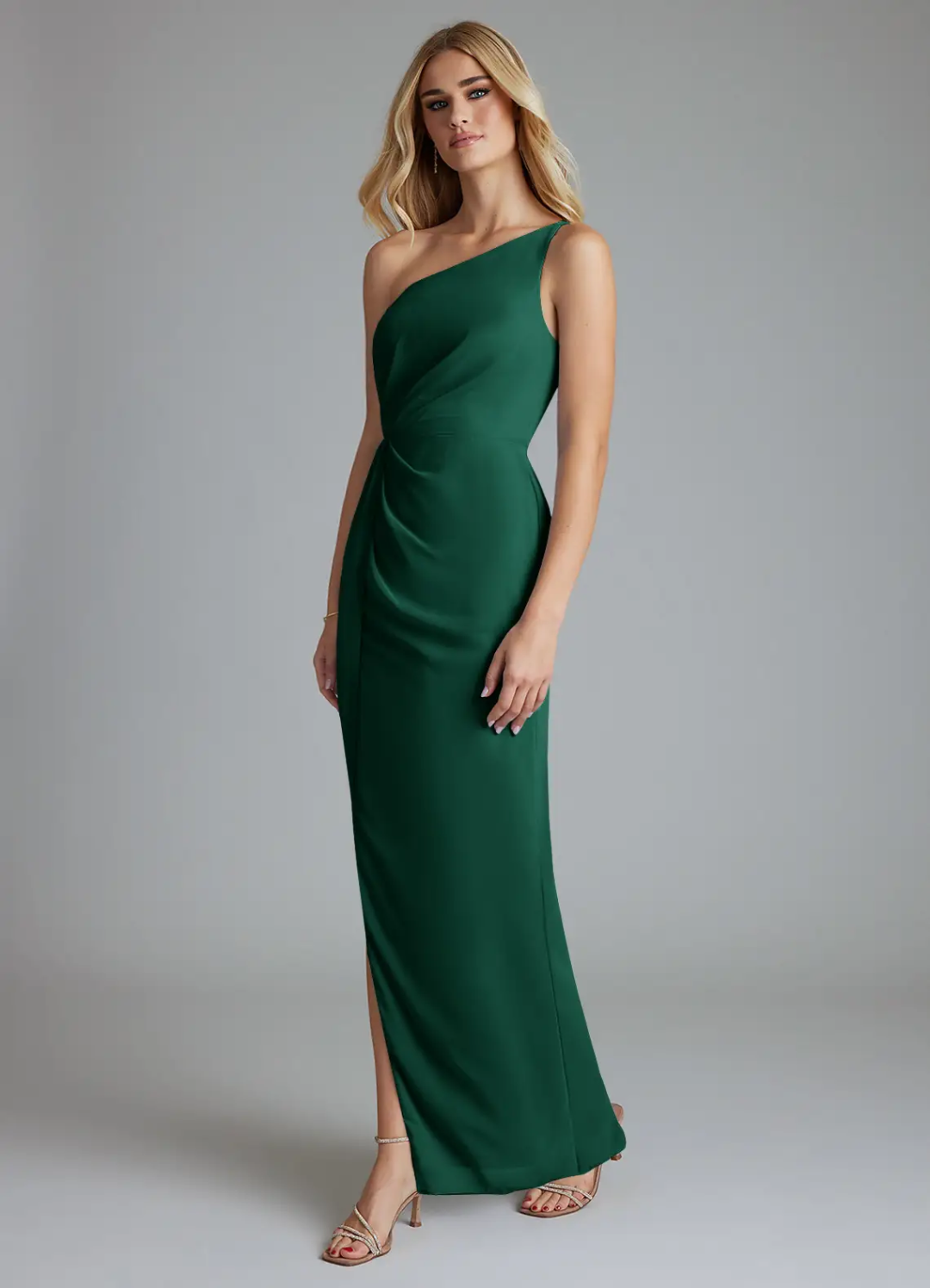 One-Shoulder Open Back High Slit Floor-Length Wedding Dress - Chloe Dress