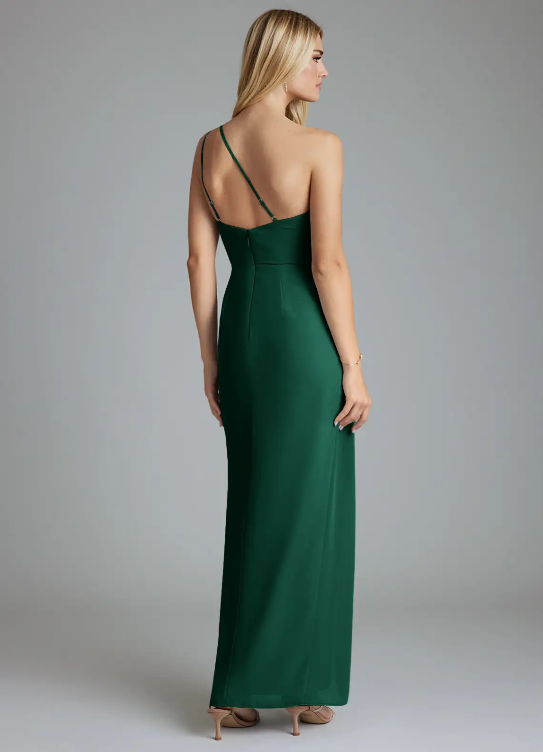 One-Shoulder Open Back High Slit Floor-Length Wedding Dress - Chloe Dress