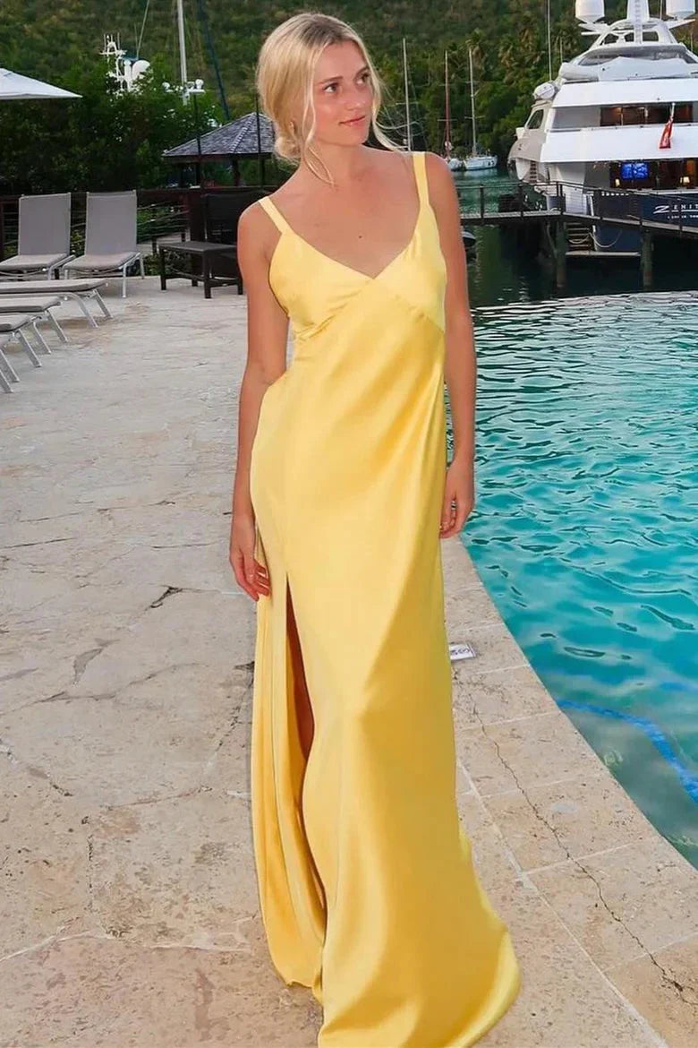 V-Neck Satin Floor-Length Evening Dress - Chloe Dress