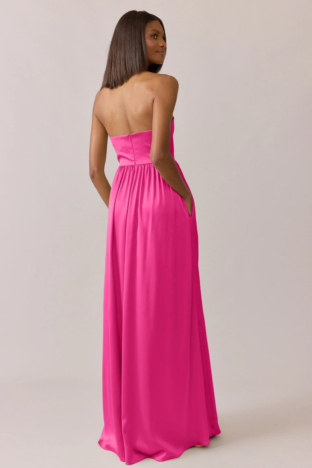 Hot Pink A-Line Strapless Satin Floor-Length Wedding Dress - Chloe Dress