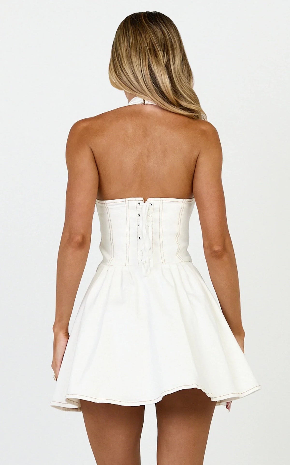 White Halter Corset Flared Mini Homecoming Dresses