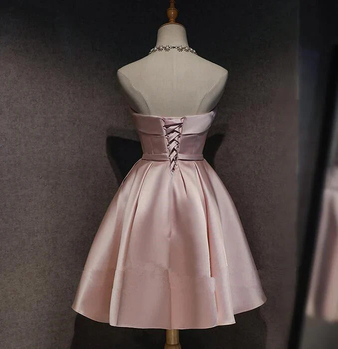A-Line Strapless Satin Knee-Length Homecoming Dress - Chloe Dress